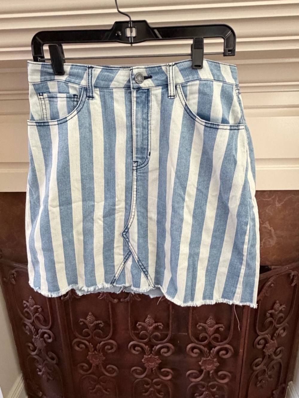 white birch Blue and White Vertical Stripe Denim Mini Skirt